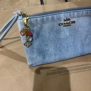 Coach Denim Blue Wristlet with Gold Accents
